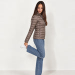 Khaki Lightweight Puffer Jacket Stand Collar