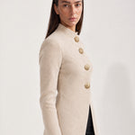 Beige Long Cardigan Womens Maxi Knitted Coatigan with Gold Buttons and Soft Knit