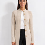 Beige Long Cardigan Womens Maxi Knitted Coatigan with Gold Buttons and Soft Knit