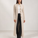Beige Long Cardigan Womens Maxi Knitted Coatigan with Gold Buttons and Soft Knit