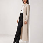 Beige Long Cardigan Womens Maxi Knitted Coatigan with Gold Buttons and Soft Knit