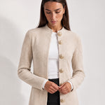 Beige Long Cardigan Womens Maxi Knitted Coatigan with Gold Buttons and Soft Knit
