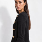 Black Long Cardigan Womens Maxi Knitted Coatigan with Gold Buttons and Soft Knit