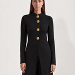 Black Long Cardigan Womens Maxi Knitted Coatigan with Gold Buttons and Soft Knit