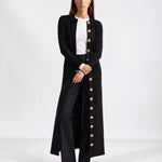 Black Long Cardigan Womens Maxi Knitted Coatigan with Gold Buttons and Soft Knit