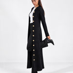 Black Long Cardigan Womens Maxi Knitted Coatigan with Gold Buttons and Soft Knit