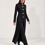 Black Long Cardigan Womens Maxi Knitted Coatigan with Gold Buttons and Soft Knit