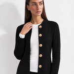 Black Long Cardigan Womens Maxi Knitted Coatigan with Gold Buttons and Soft Knit