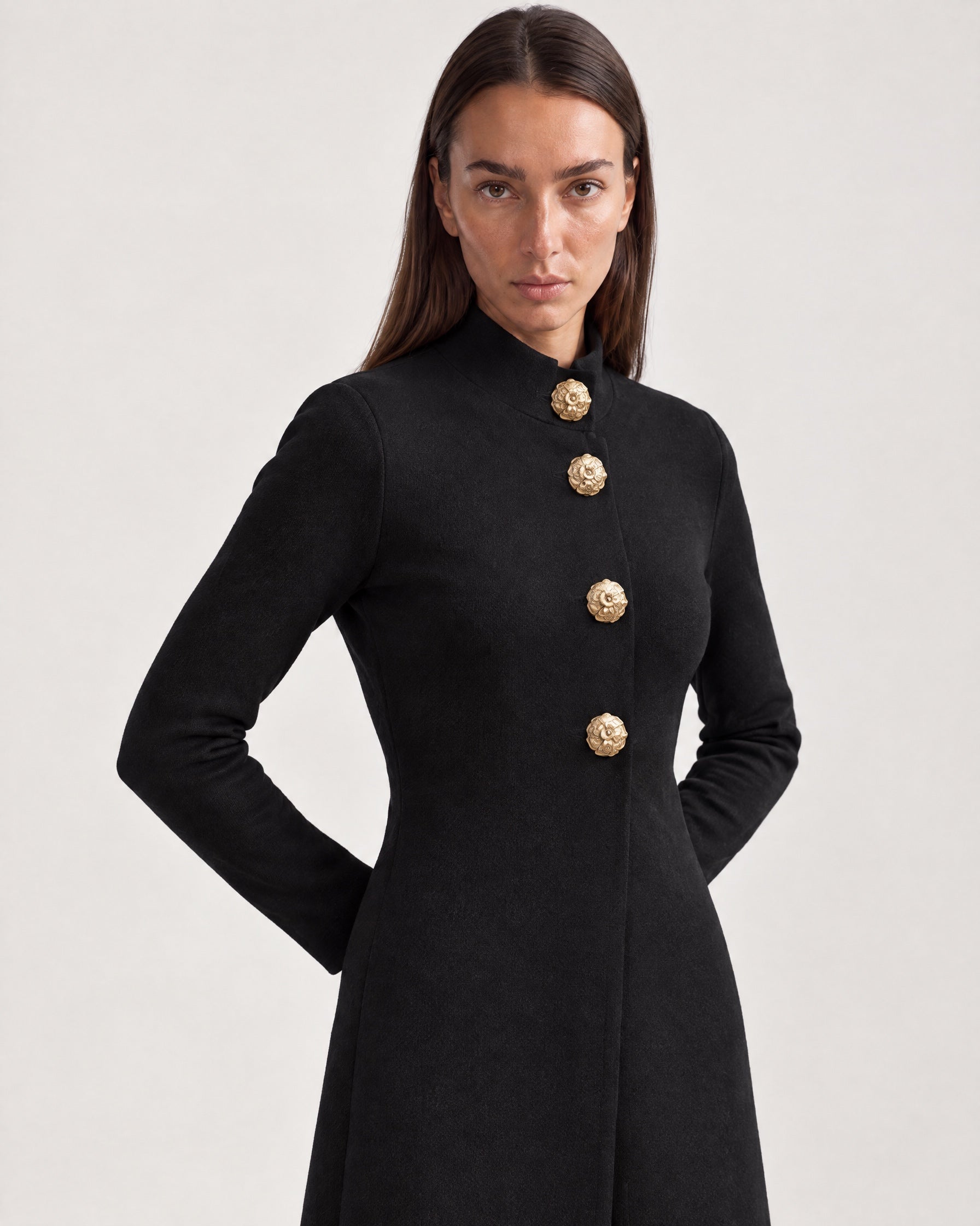 Black Long Cardigan Womens Maxi Knitted Coatigan with Gold Buttons and Soft Knit