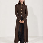 Brown Long Cardigan Womens Maxi Knitted Coatigan with Gold Buttons and Soft Knit
