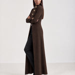 Brown Long Cardigan Womens Maxi Knitted Coatigan with Gold Buttons and Soft Knit