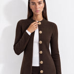 Brown Long Cardigan Womens Maxi Knitted Coatigan with Gold Buttons and Soft Knit