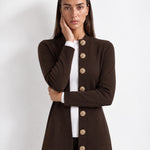 Brown Long Cardigan Womens Maxi Knitted Coatigan with Gold Buttons and Soft Knit