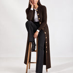 Brown Long Cardigan Womens Maxi Knitted Coatigan with Gold Buttons and Soft Knit