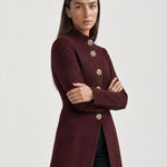 Burgundy Long Cardigan Womens Maxi Knitted Coatigan with Gold Buttons and Soft Knit