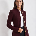 Burgundy Long Cardigan Womens Maxi Knitted Coatigan with Gold Buttons and Soft Knit
