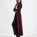 Burgundy Long Cardigan Womens Maxi Knitted Coatigan with Gold Buttons and Soft Knit