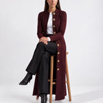 Burgundy Long Cardigan Womens Maxi Knitted Coatigan with Gold Buttons and Soft Knit