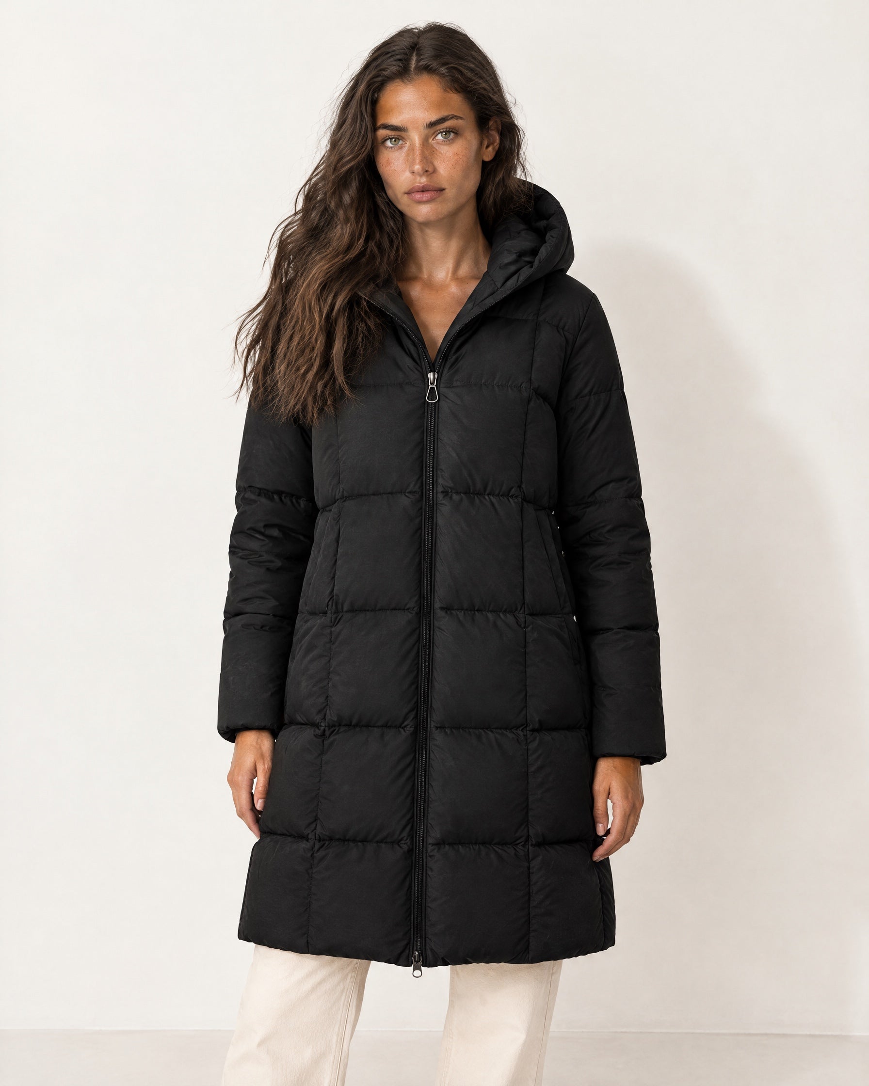 Black Quilted Puffer Coat Long Hooded