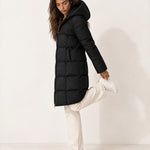 Black Quilted Puffer Coat Long Hooded