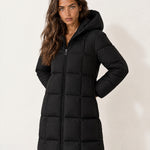 Black Quilted Puffer Coat Long Hooded