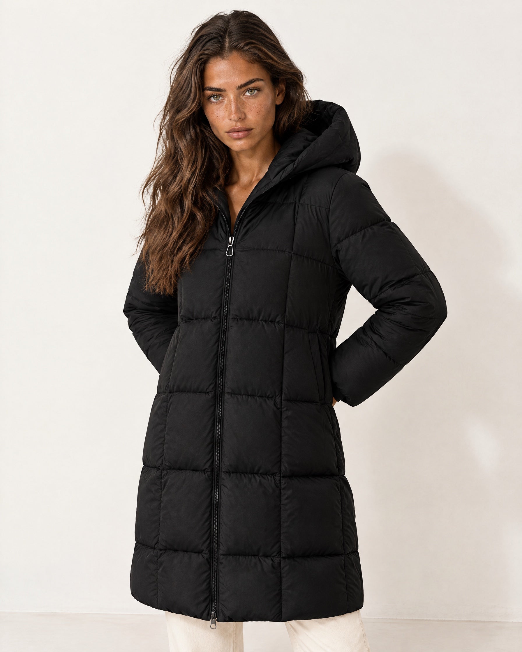 Black Quilted Puffer Coat Long Hooded