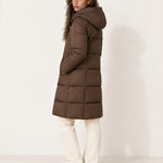 Brown Quilted Puffer Coat Long Hooded