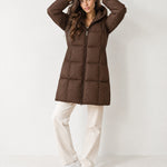 Brown Quilted Puffer Coat Long Hooded