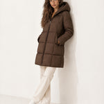 Brown Quilted Puffer Coat Long Hooded