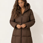 Brown Quilted Puffer Coat Long Hooded