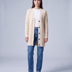 Off-White Long Cardigan Knitted Longline Button Front Cardigan Relaxed Fit Chunky Knit