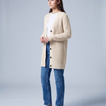 Off-White Long Cardigan Knitted Longline Button Front Cardigan Relaxed Fit Chunky Knit