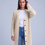 Off-White Long Cardigan Knitted Longline Button Front Cardigan Relaxed Fit Chunky Knit