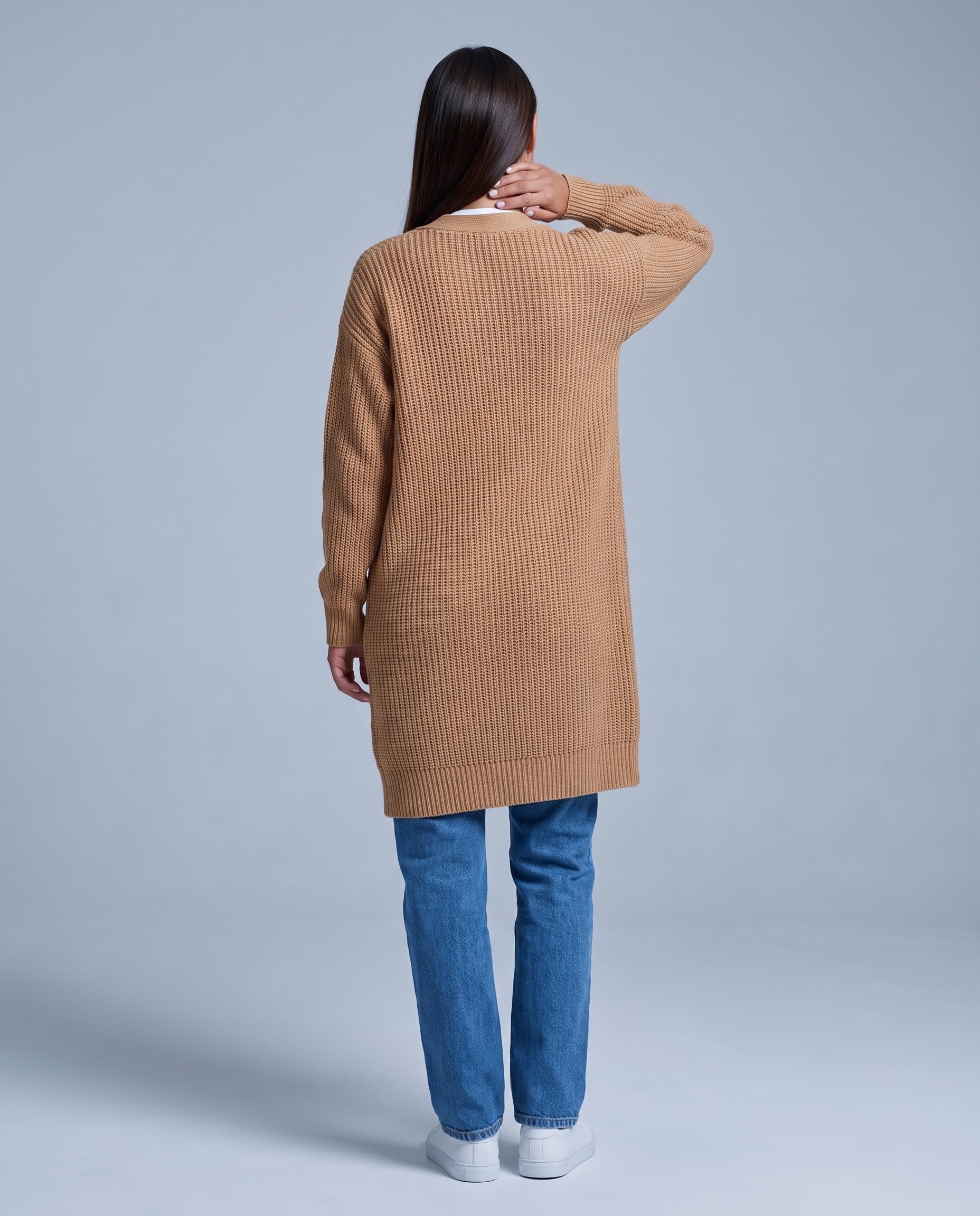 Yellow Camel Long Cardigan Knitted Longline Button Front Cardigan Relaxed Fit Chunky Knit