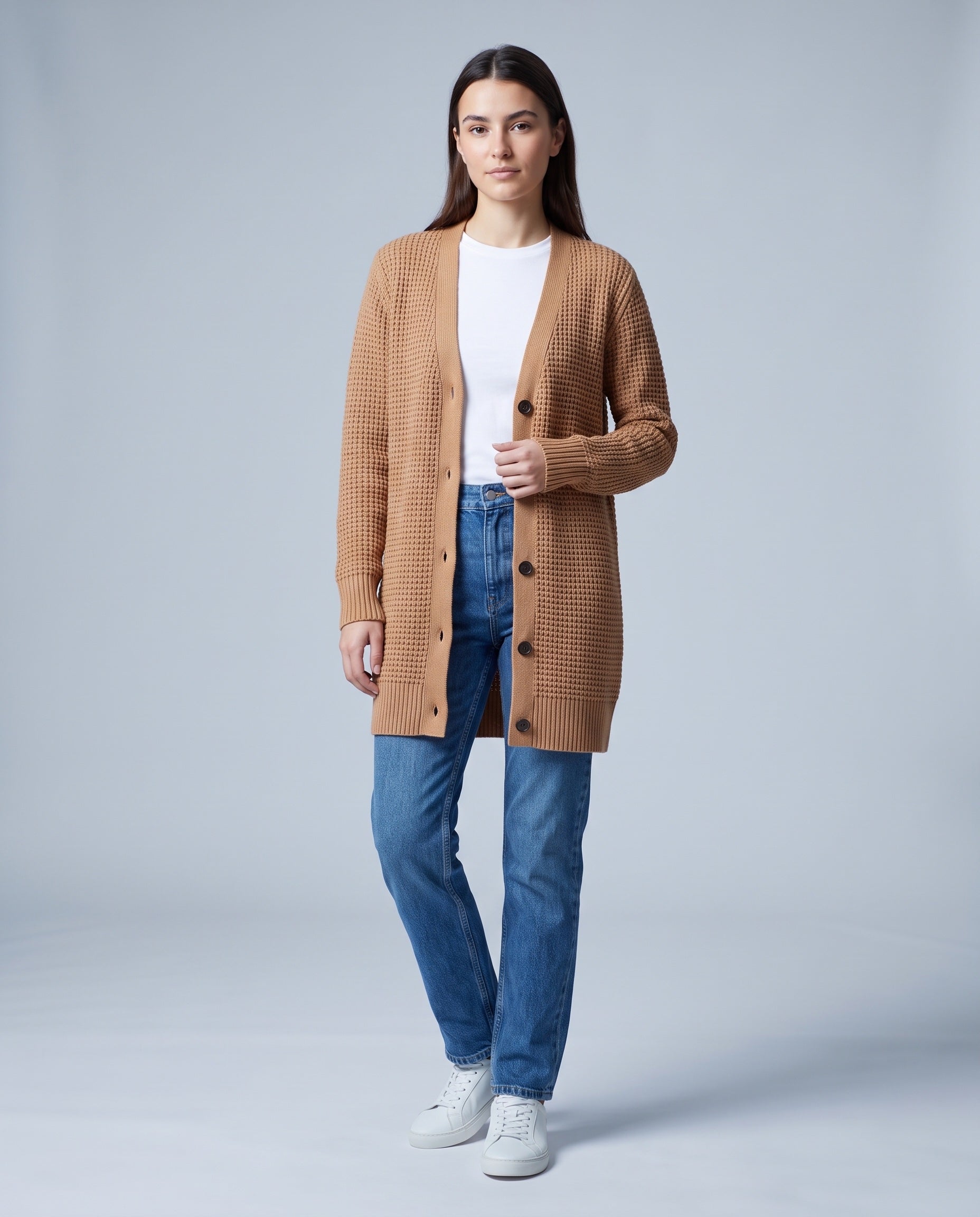 Yellow Camel Long Cardigan Knitted Longline Button Front Cardigan Relaxed Fit Chunky Knit
