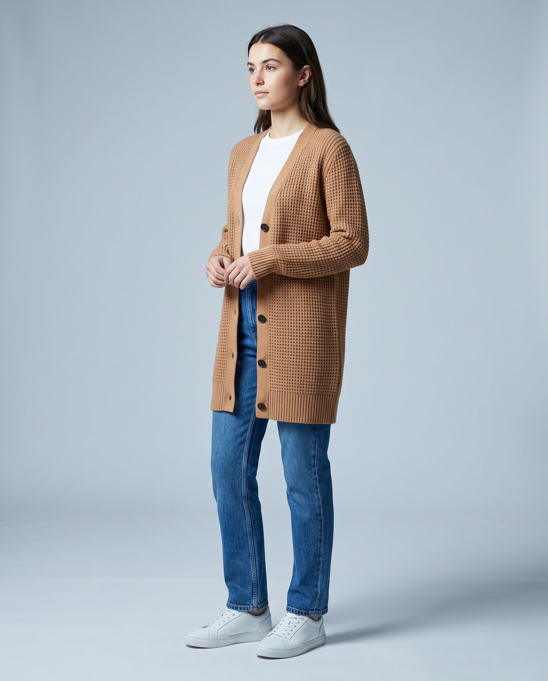Yellow Camel Long Cardigan Knitted Longline Button Front Cardigan Relaxed Fit Chunky Knit