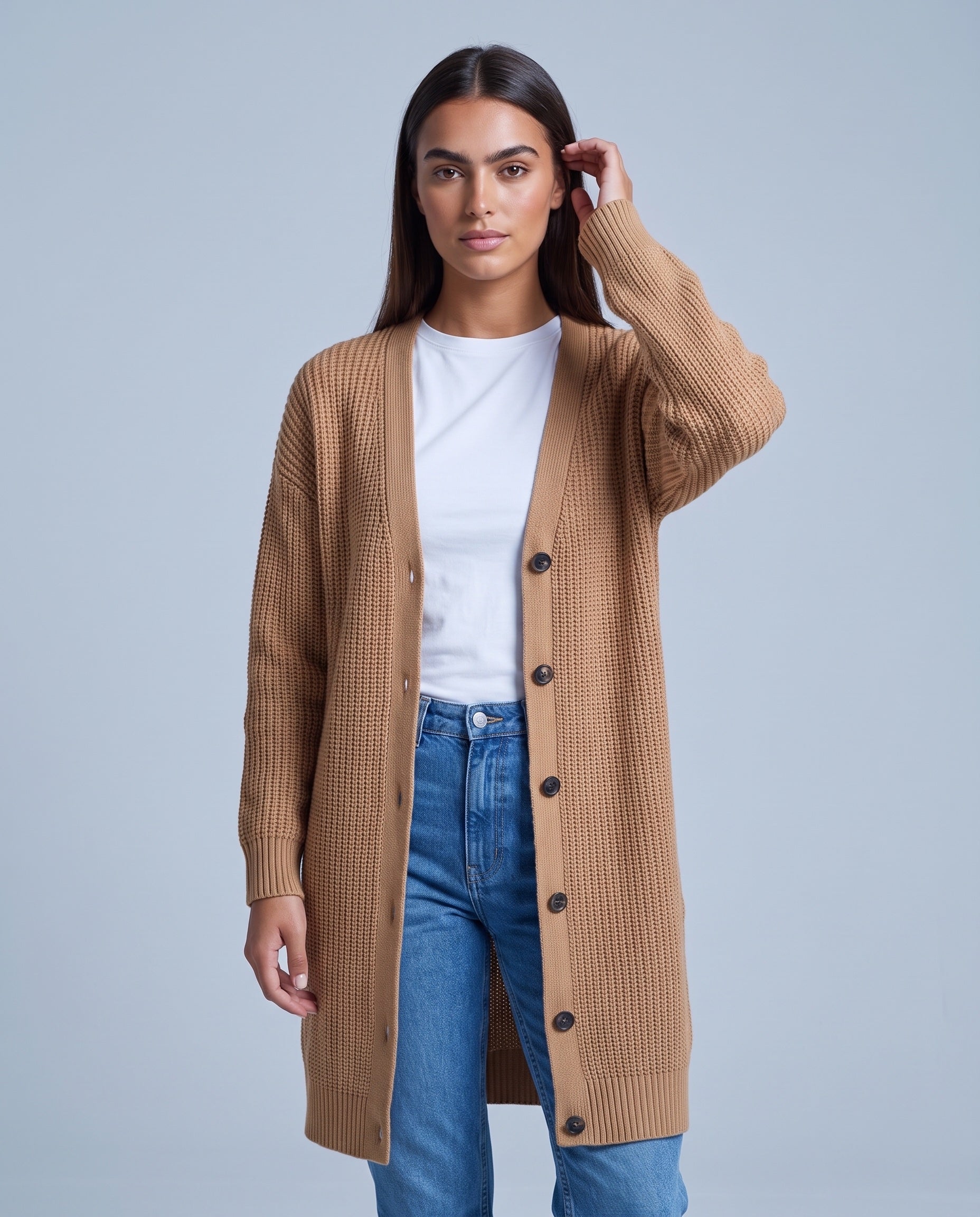Yellow Camel Long Cardigan Knitted Longline Button Front Cardigan Relaxed Fit Chunky Knit