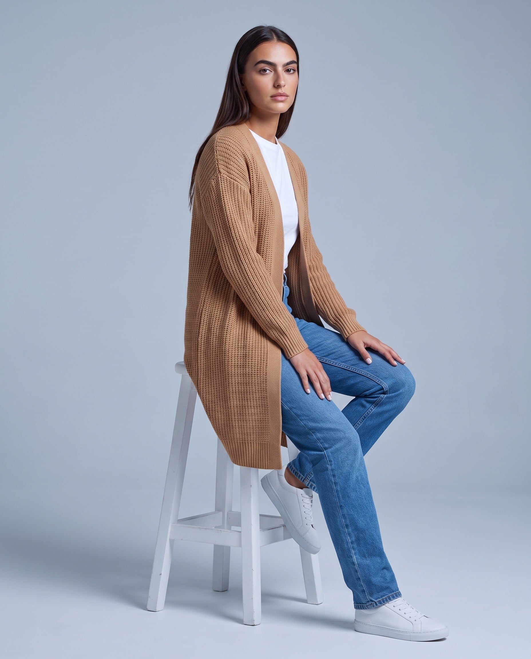 Yellow Camel Long Cardigan Knitted Longline Button Front Cardigan Relaxed Fit Chunky Knit