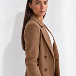 Brown Longline Coat Tailored Double Breasted Coat with Notch Lapel and Belted Waist