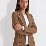 Brown Longline Coat Tailored Double Breasted Coat with Notch Lapel and Belted Waist