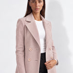 Pink Longline Coat Tailored Double Breasted Coat with Notch Lapel and Belted Waist