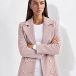 Pink Longline Coat Tailored Double Breasted Coat with Notch Lapel and Belted Waist