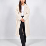 Cream Teddy Coat Longline Borg Coat with Notch Collar Open Front and Oversized Fit