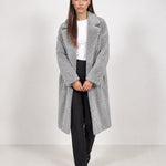 Grey Teddy Coat Longline Borg Coat with Notch Collar Open Front and Oversized Fit