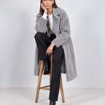 Grey Teddy Coat Longline Borg Coat with Notch Collar Open Front and Oversized Fit