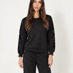Black Lounge Set Sequin Stripe Jumper Joggers