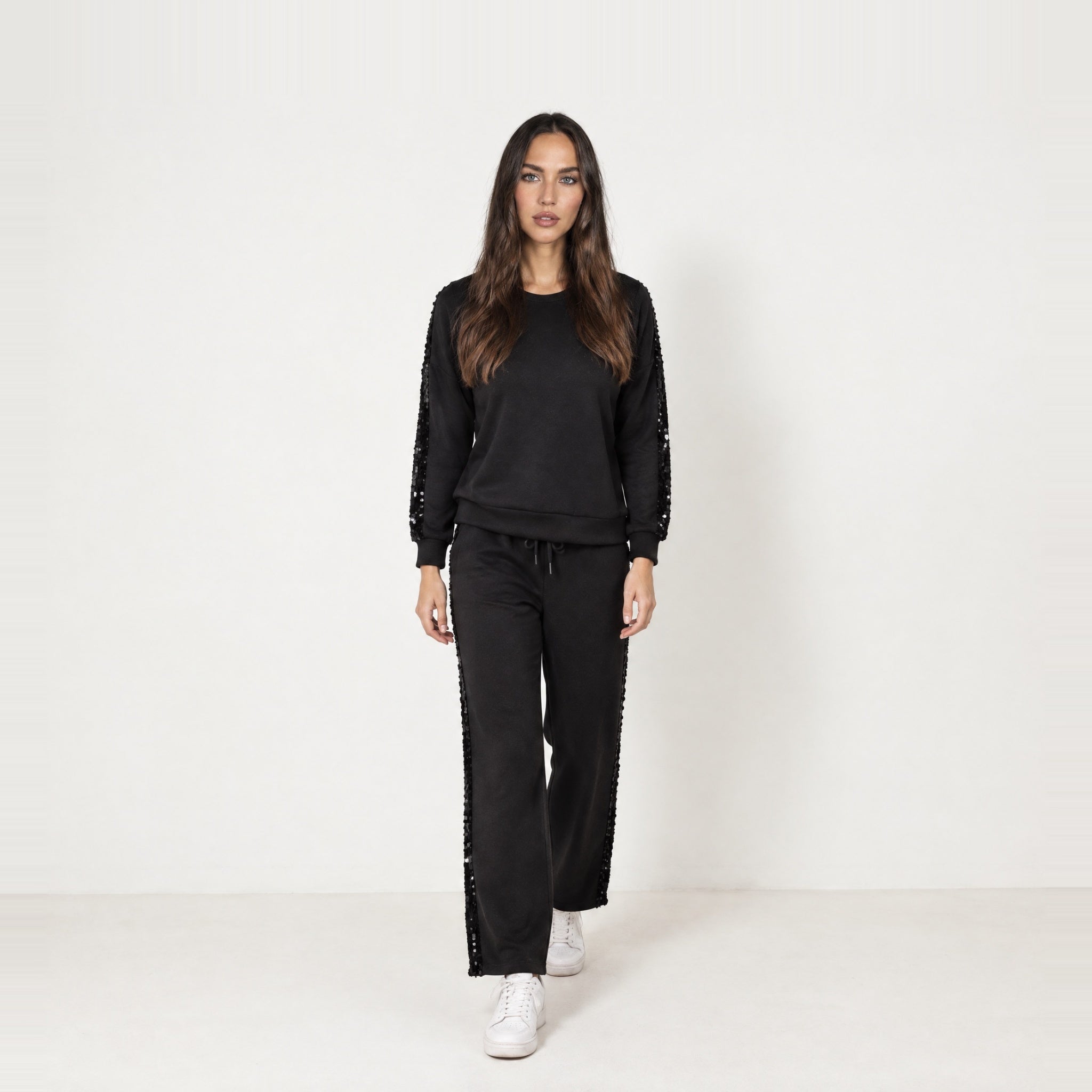 Black Lounge Set Sequin Stripe Jumper Joggers
