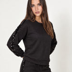 Black Lounge Set Sequin Stripe Jumper Joggers