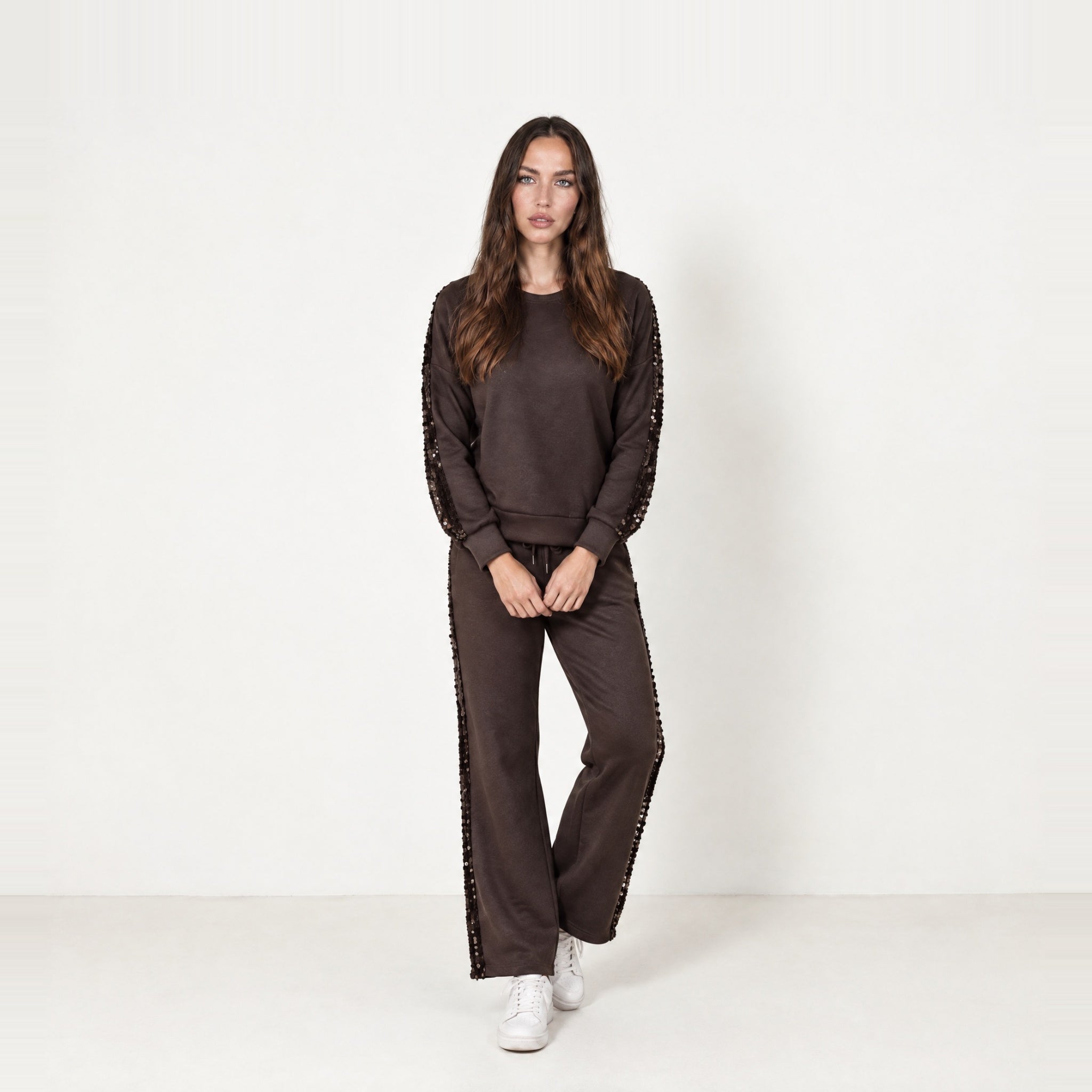 Chocolate Lounge Set Sequin Stripe Jumper Joggers