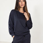 Navy Lounge Set Sequin Stripe Jumper Joggers